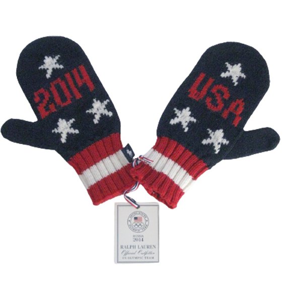 NEW Polo Ralph Lauren 2014 USA Olympic Team Mittens!S/M or L/XL Navy Red White